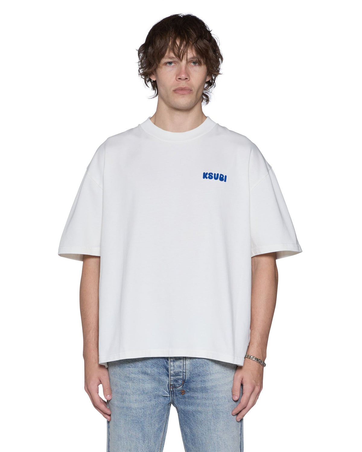 Mens Royalty Halen Ss Tee Vintage White Baggy Tees - Beige