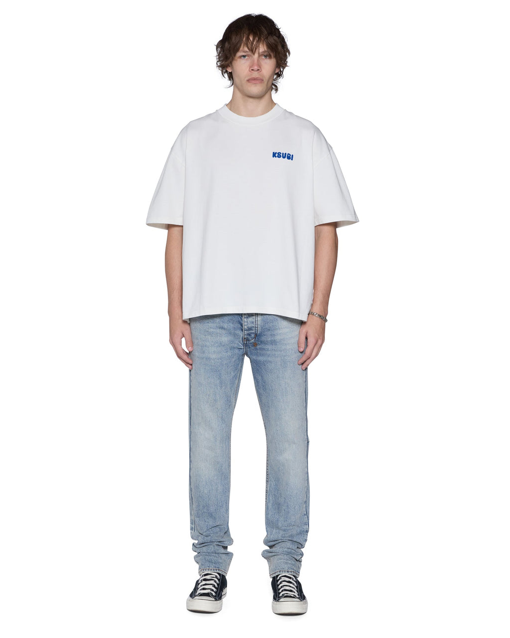 Mens Royalty Halen Ss Tee Vintage White Baggy Tees - Beige