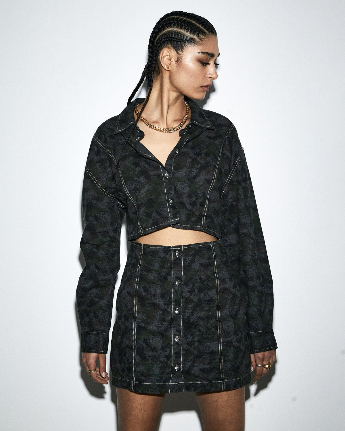 Womens Cutout Shirt Dress Camo Relaxed Dresses - Multi Colour