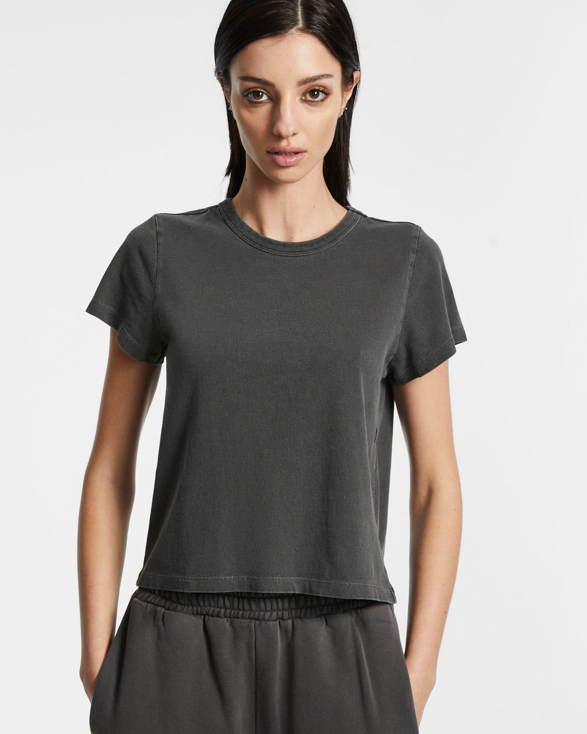 Womens 3 X 4 Mini Ss Tee Charcoal Fitted Tees - Grey