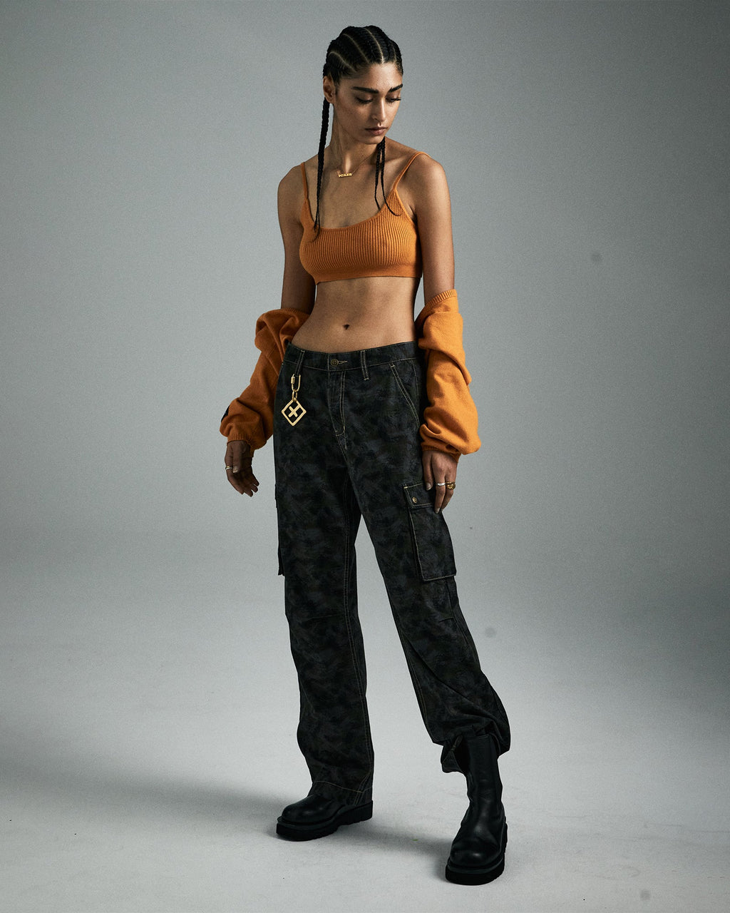 Womens Knit Bralette Satsuma Fitted Fashion Tops - Orange