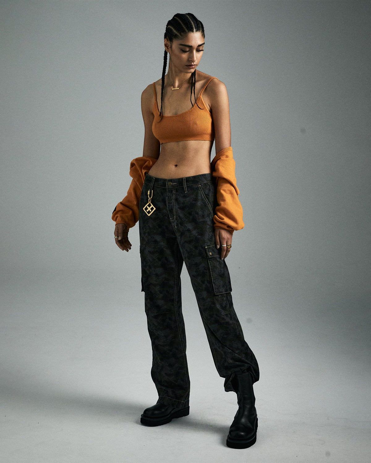 Womens Knit Bralette Satsuma Fitted Fashion Tops - Orange