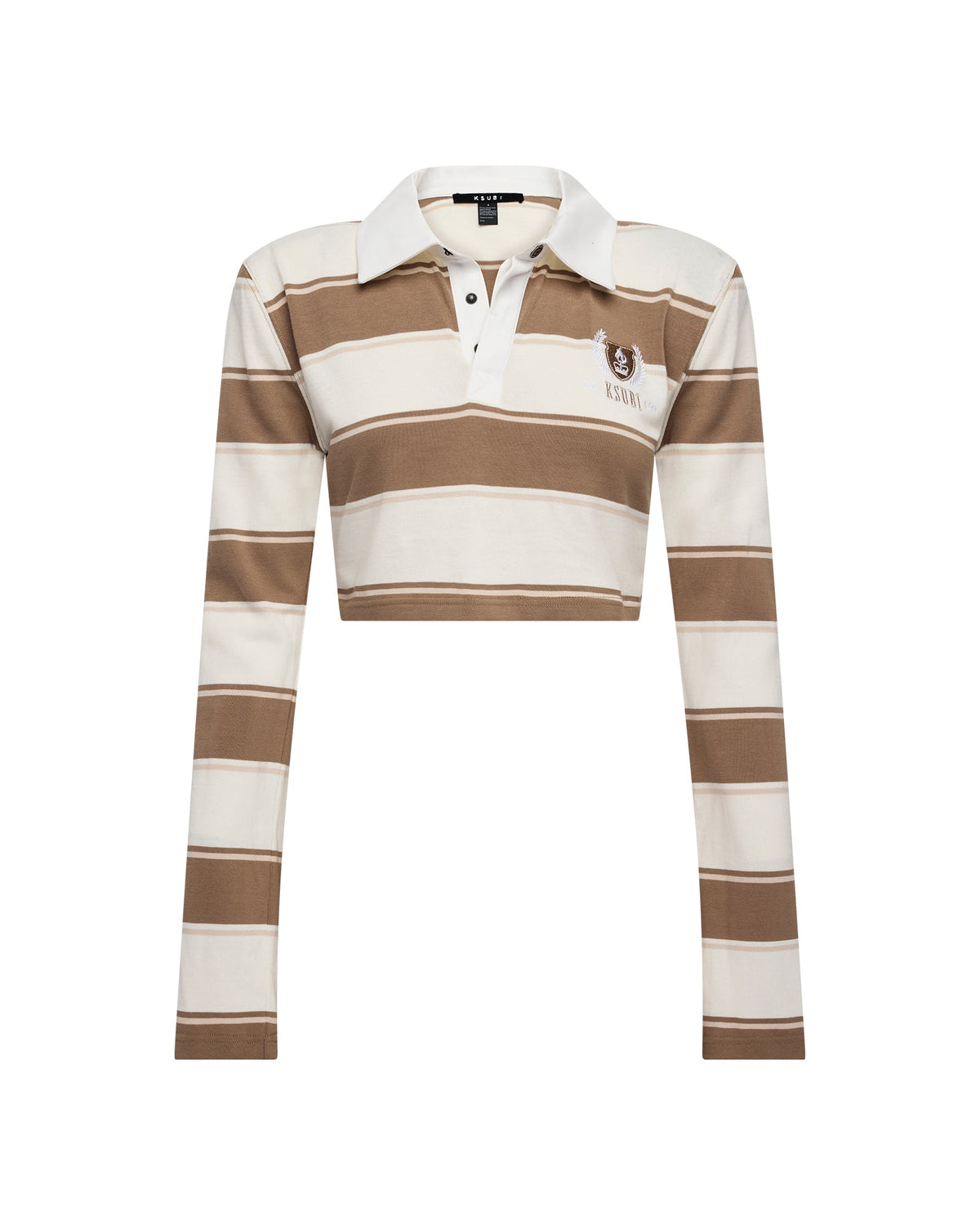 Womens Academy Ls Polo Shirt Tan Stripe Slim Fashion Tops - Beige