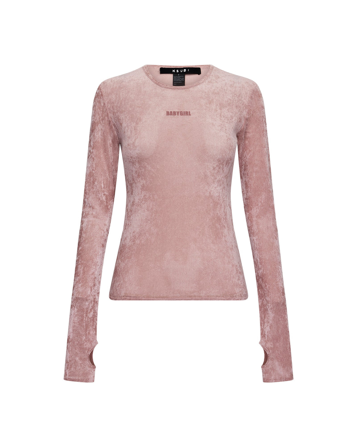 Womens Baby Girl Mesh Ls Top Cameo Pink Slim Fashion Tops - Pink