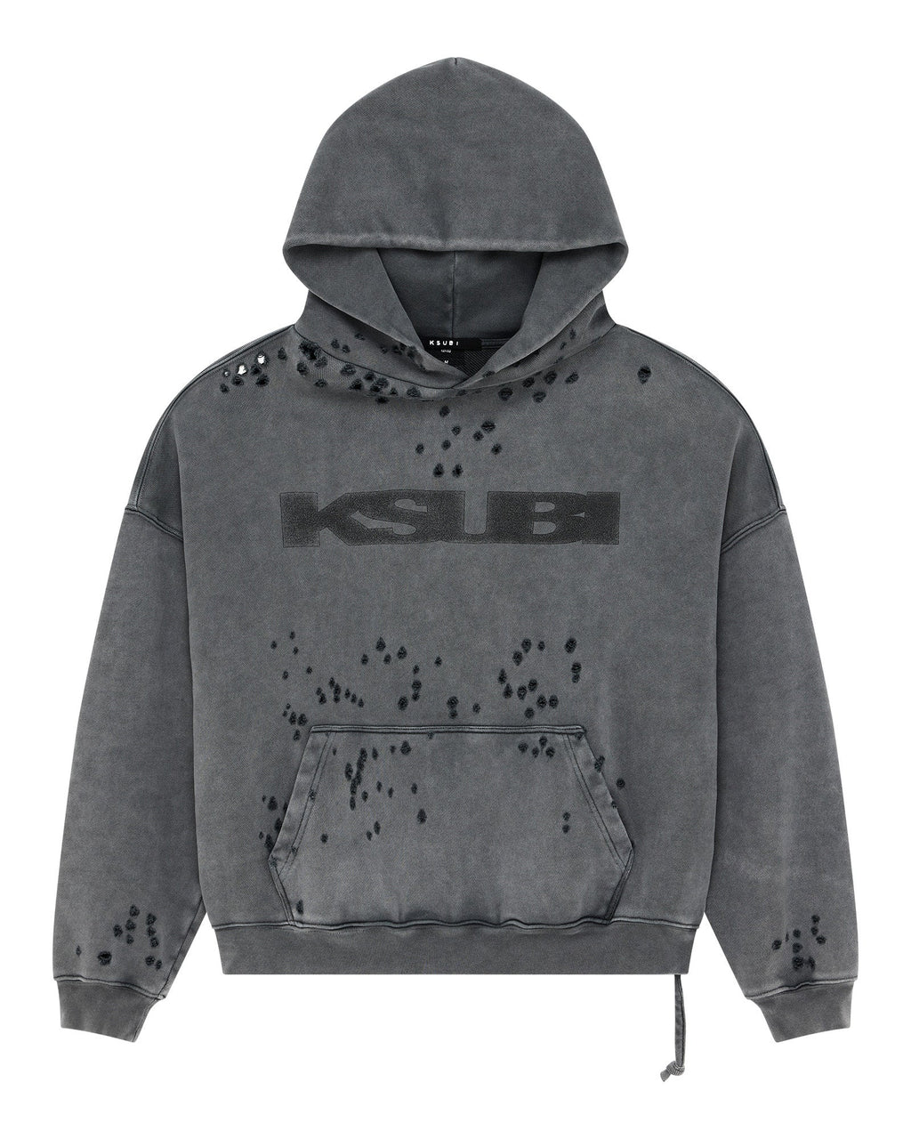Mens Blasted Ekcess Hoodie Rhino Oversized Fleece - Black