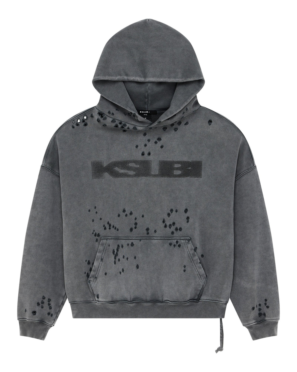 Mens Blasted Ekcess Hoodie Rhino Oversized Fleece - Black