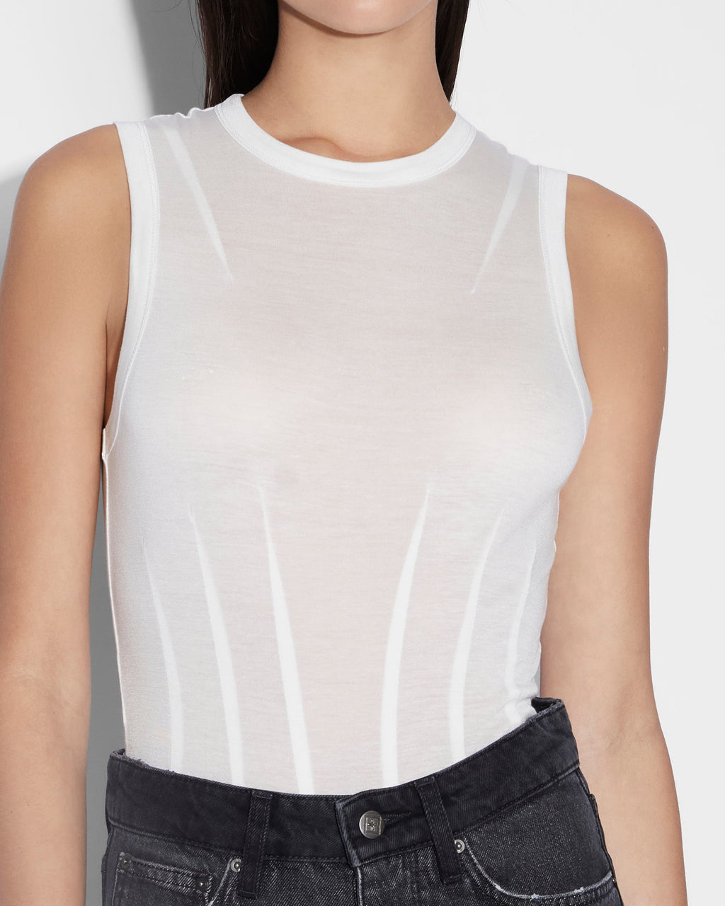 Womens Restrict Corset Bodysuit Ecru Fitted Fashion Tops - White