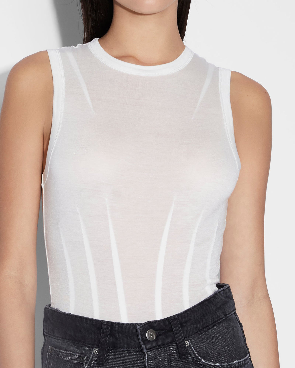 Womens Restrict Corset Bodysuit Ecru Fitted Fashion Tops - White