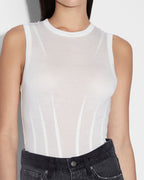 Womens Restrict Corset Bodysuit Ecru Fitted Fashion Tops - White