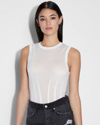 Womens Restrict Corset Bodysuit Ecru Fitted Fashion Tops - White