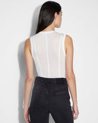 Womens Restrict Corset Bodysuit Ecru Fitted Fashion Tops - White