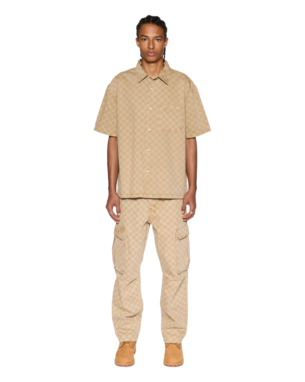 Mens Box Denim Ss Shirt Tan Oversized Shirts - Tan