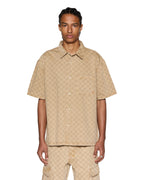 Mens Box Denim Ss Shirt Tan Oversized Shirts - Tan