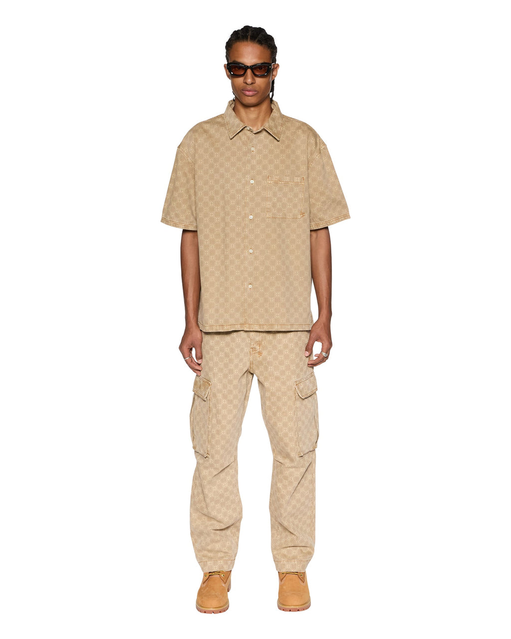 Mens Box Denim Ss Shirt Tan Oversized Shirts - Tan