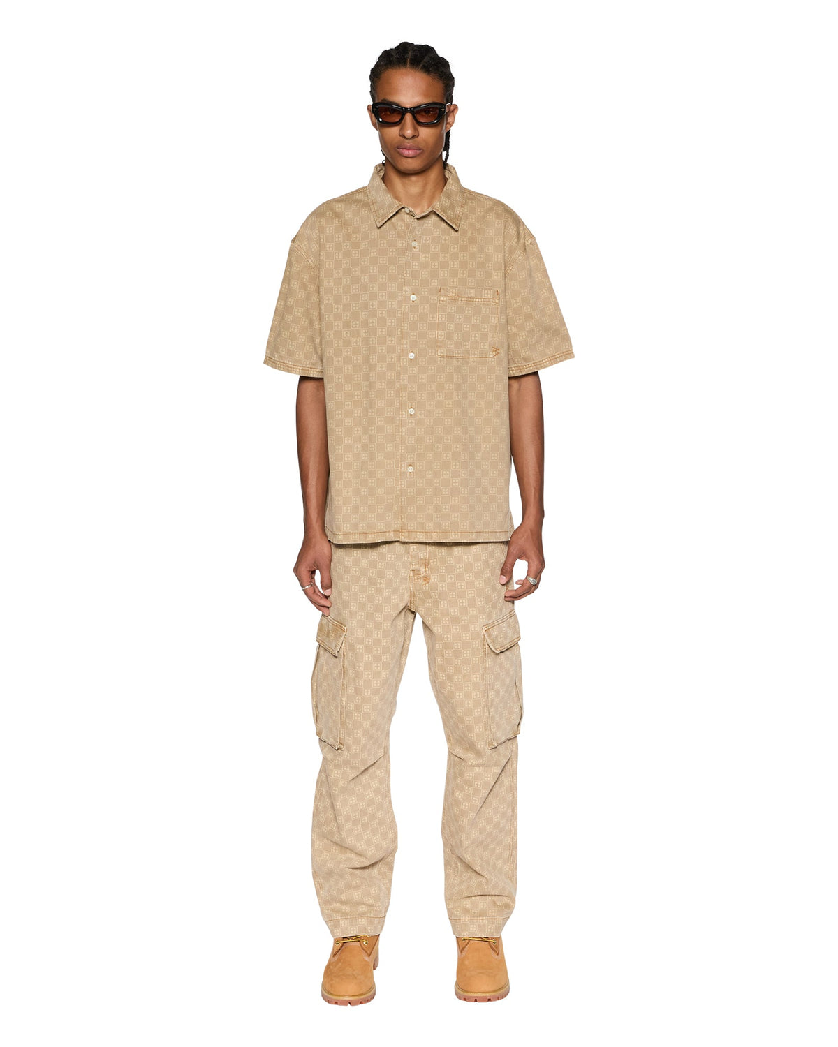 Mens Box Denim Ss Shirt Tan Oversized Shirts - Tan