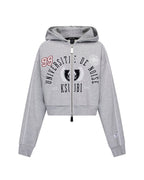 Womens College Origin Zip Hoodie Grey Marle Relaxed Fleece - Grey
