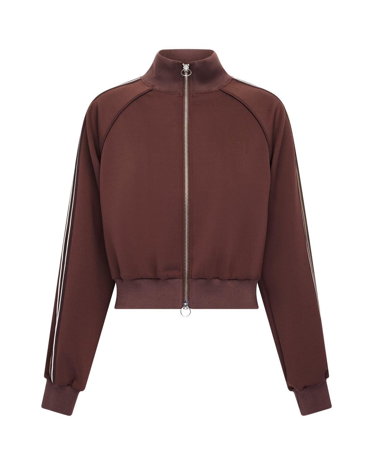 Womens Cropped Zip Trak Top Mocha Regular Fashion Tops - Brown