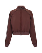 Womens Cropped Zip Trak Top Mocha Regular Fashion Tops - Brown