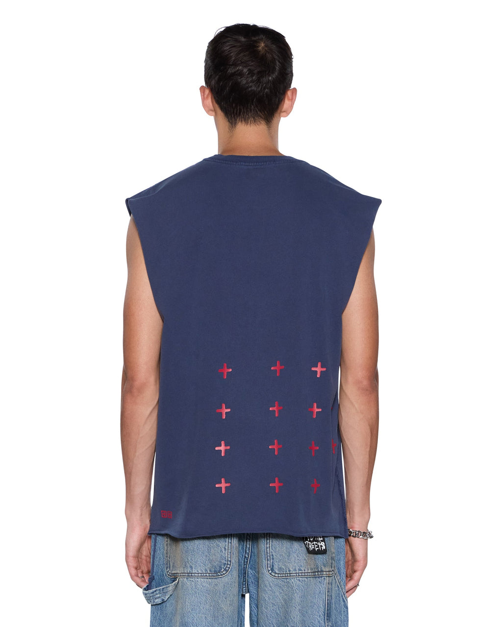 Mens Kingdom Cut Off Biggie Deep Blue Regular Tees - Blue