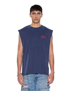 Mens Kingdom Cut Off Biggie Deep Blue Regular Tees - Blue
