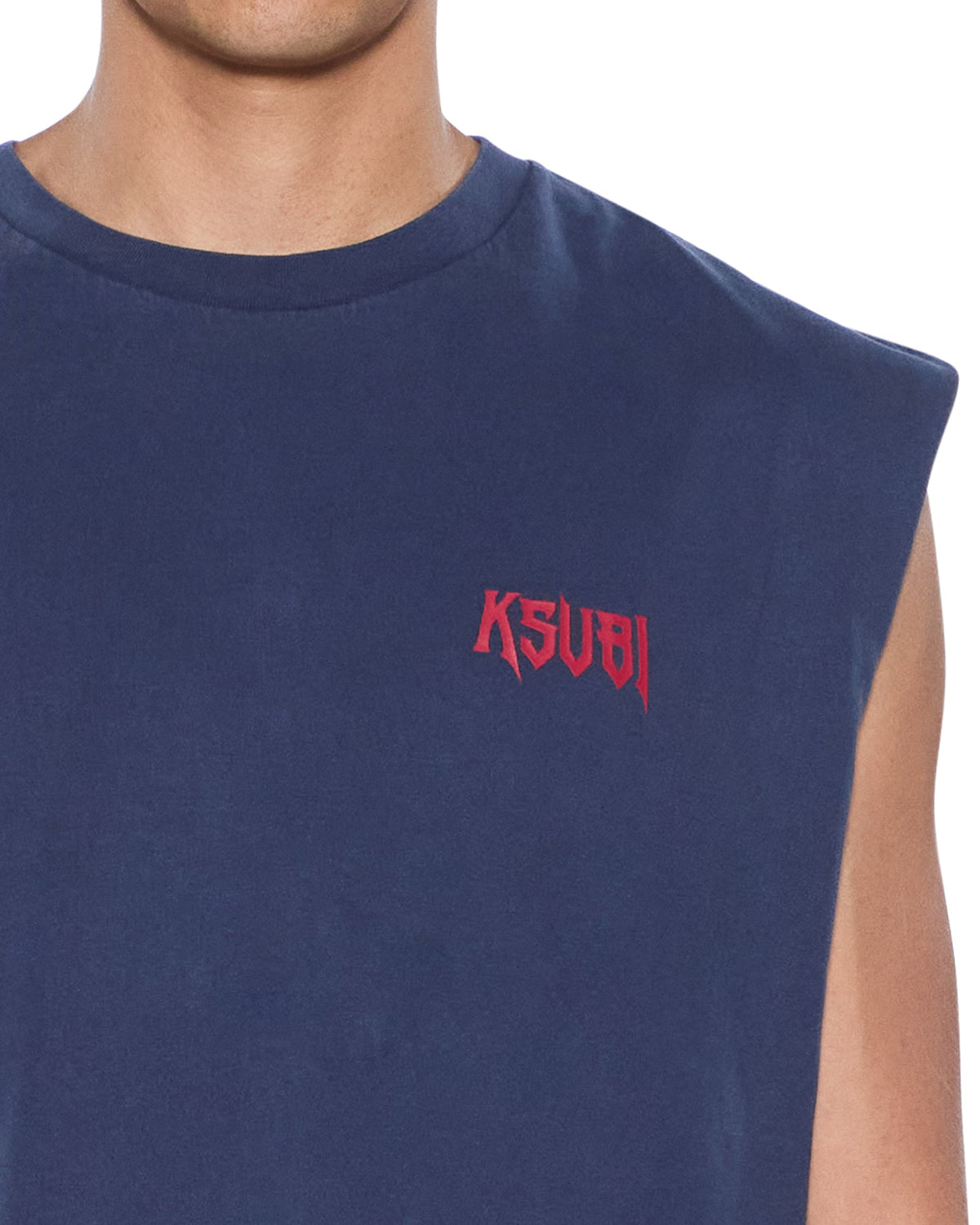 Mens Kingdom Cut Off Biggie Deep Blue Regular Tees - Blue