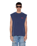 Mens Kingdom Cut Off Biggie Deep Blue Regular Tees - Blue