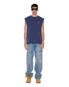 Mens Kingdom Cut Off Biggie Deep Blue Regular Tees - Blue