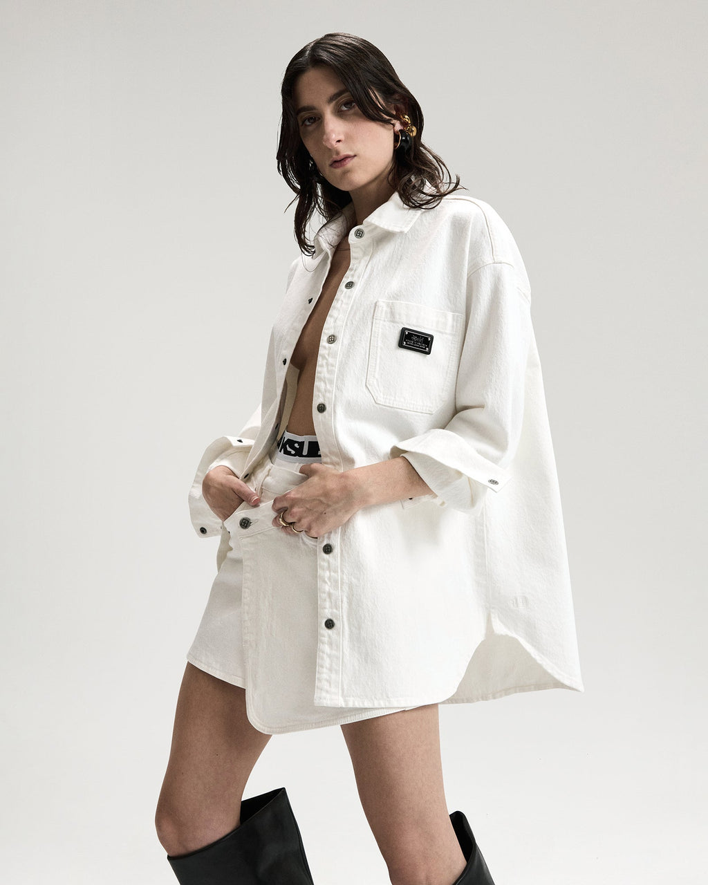 Womens Oversized Ls Shirt Ecru Oversized Shirts - Beige