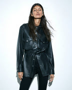Womens Voyager Shacket Black Leather Relaxed Jackets - Black