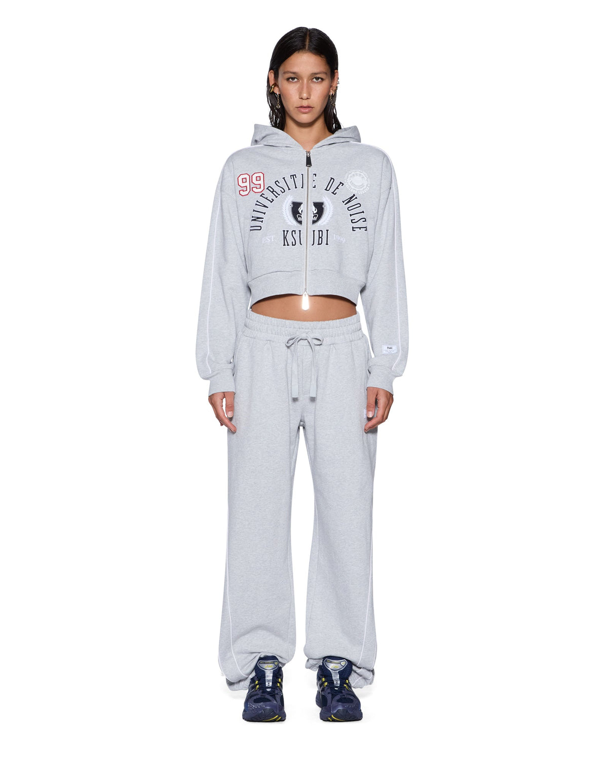 Womens College Origin Zip Hoodie Grey Marle Relaxed Fleece - Grey
