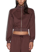 Womens Cropped Zip Trak Top Mocha Regular Fashion Tops - Brown