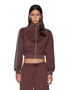 Womens Cropped Zip Trak Top Mocha Regular Fashion Tops - Brown