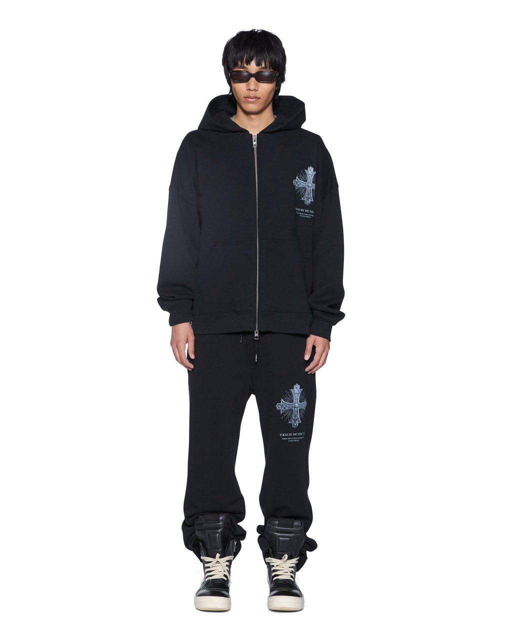 Mens False Idols Ekcess Zip Hoodie Jet Black Oversized Fleece - Black