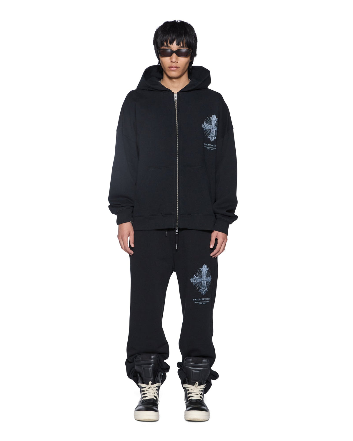 Mens False Idols Ekcess Zip Hoodie Jet Black Oversized Fleece - Black