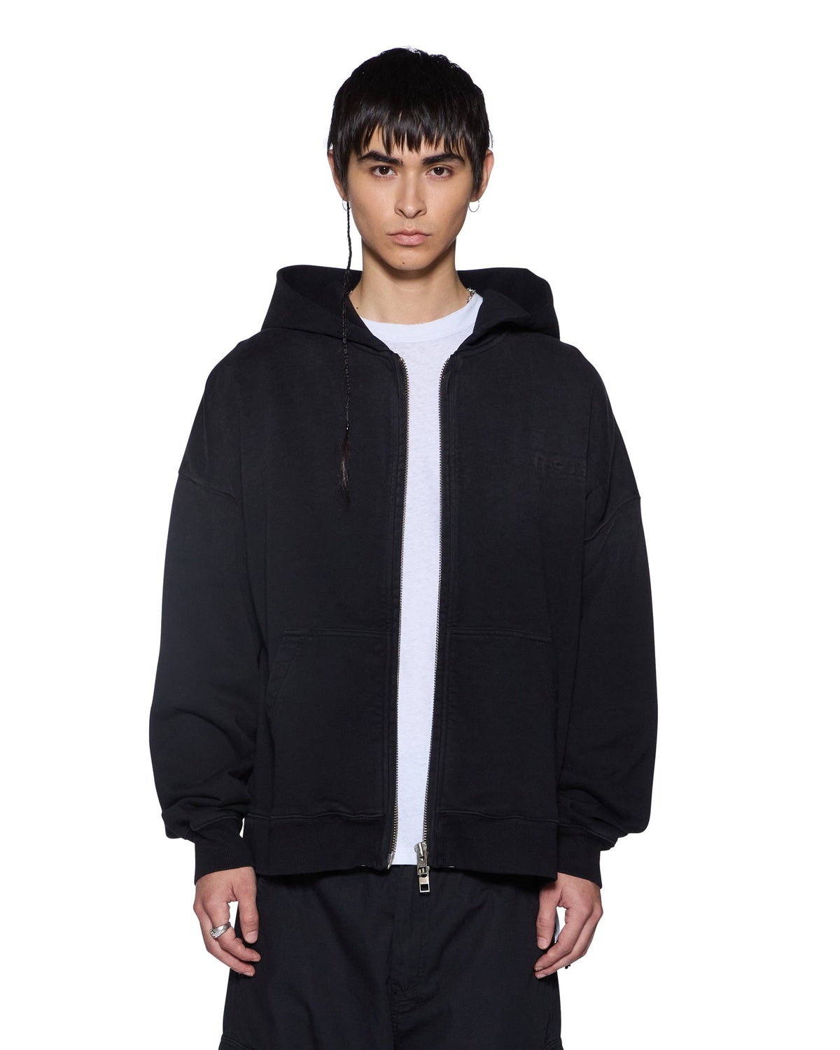 Mens Intruder Ekcess Zip Hoodie Jet Black Oversized Fleece - Black