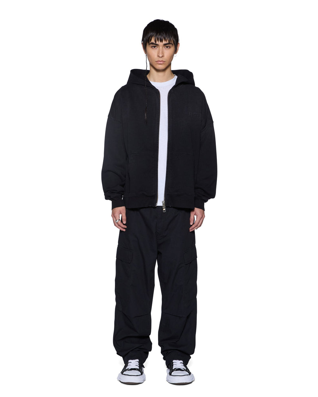 Mens Intruder Ekcess Zip Hoodie Jet Black Oversized Fleece - Black
