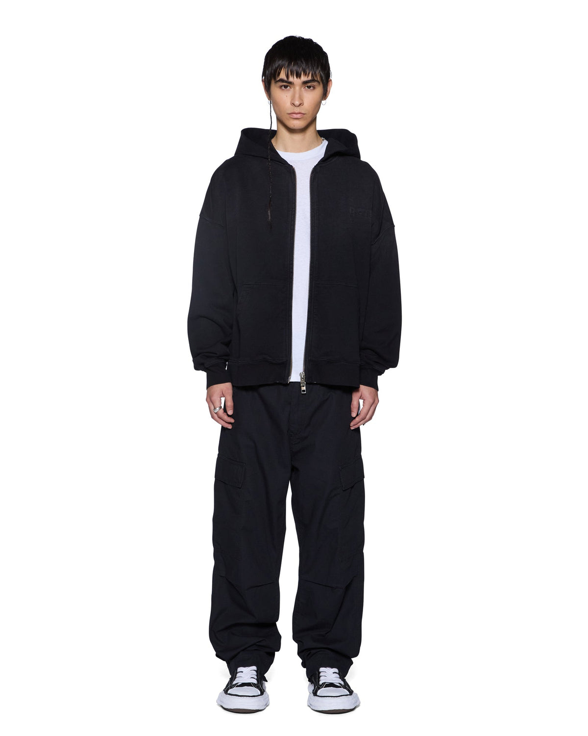 Mens Intruder Ekcess Zip Hoodie Jet Black Oversized Fleece - Black