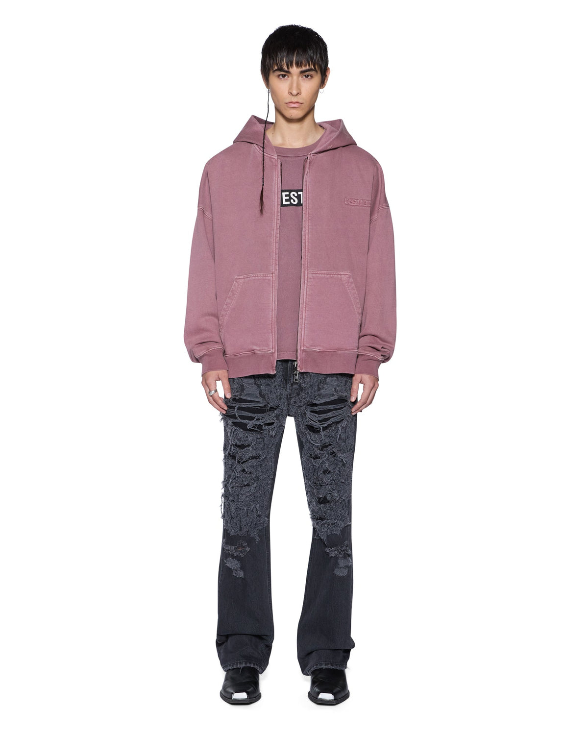 Mens Intruder Ekcess Zip Hood Plum Oversized Fleece - Purple