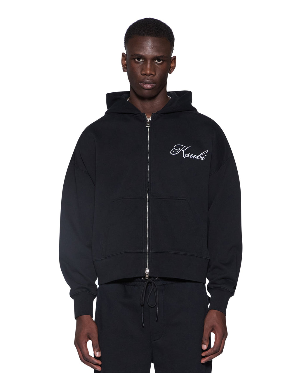 Mens Krown Halen Zip Hoodie Black Boxy Fleece - Black