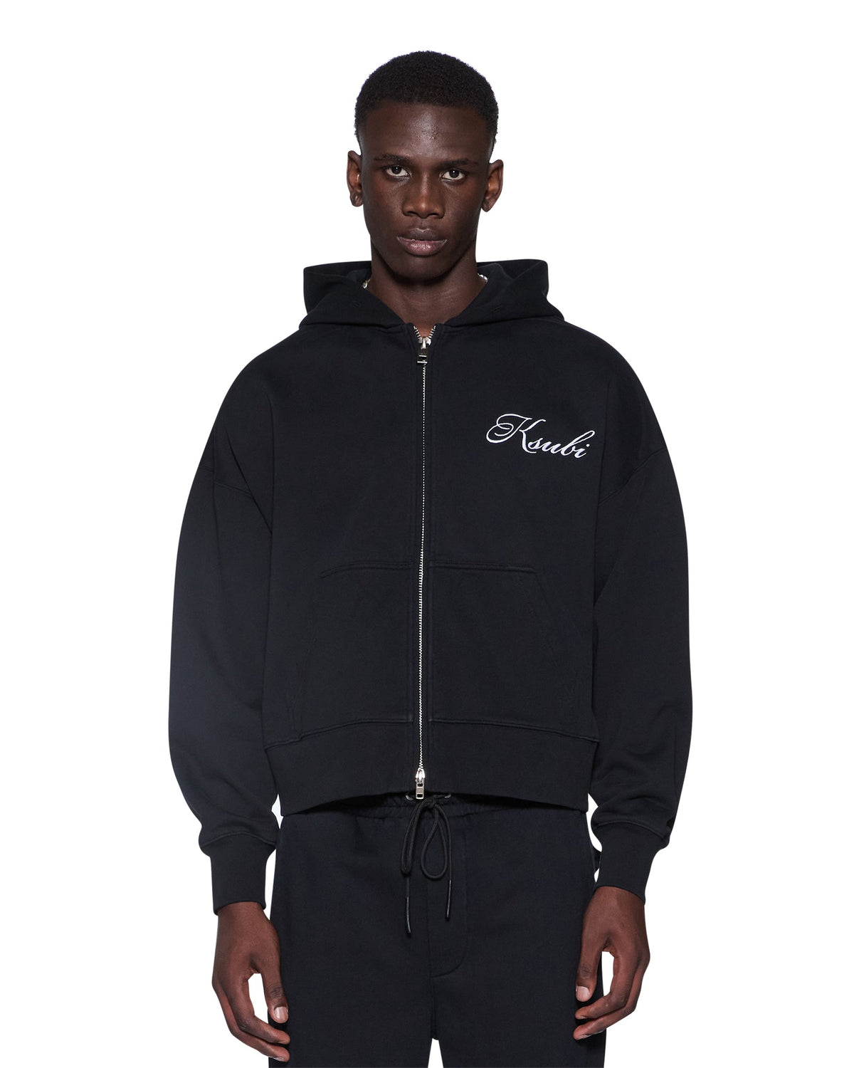 Mens Krown Halen Zip Hoodie Black Boxy Fleece - Black