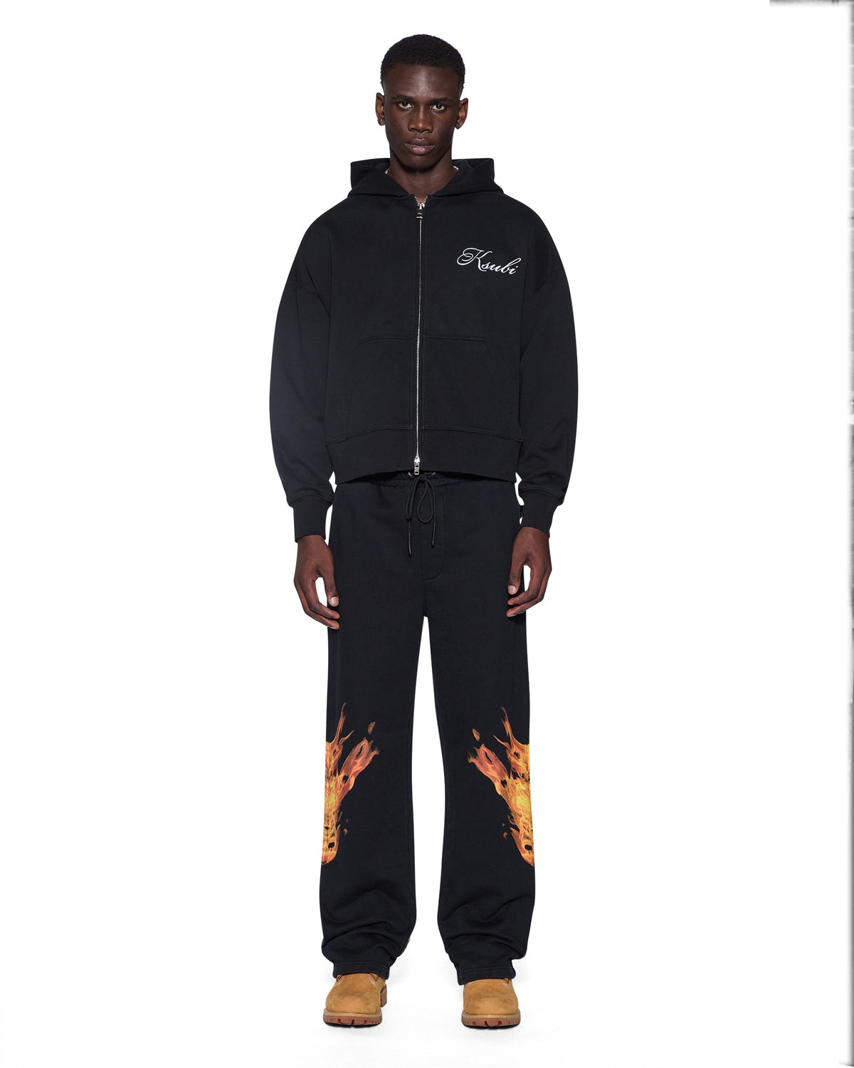 Mens Krown Halen Zip Hoodie Black Boxy Fleece - Black