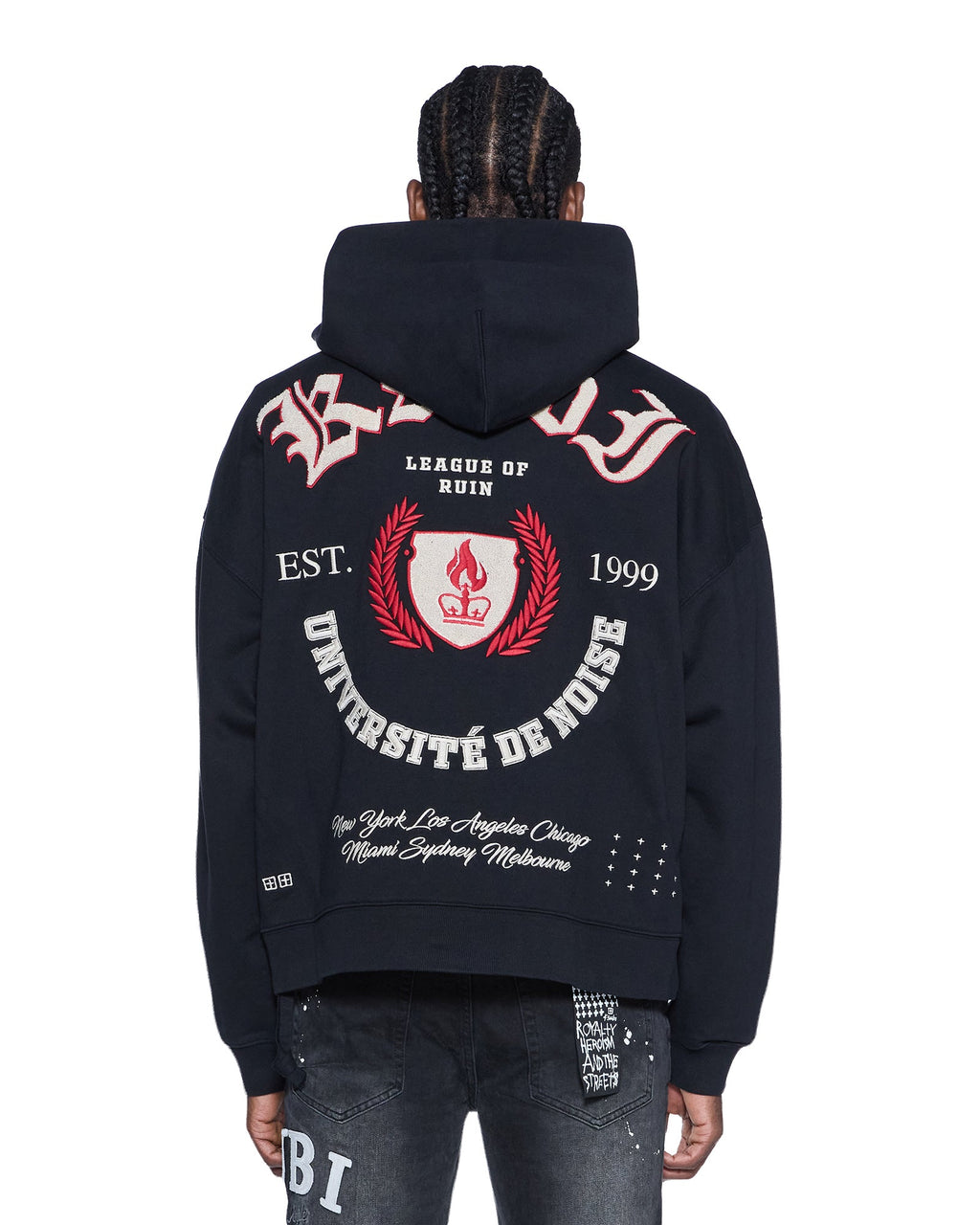 Mens League Ekcess Zip Hoodie Jet Black Oversized Fleece - Black