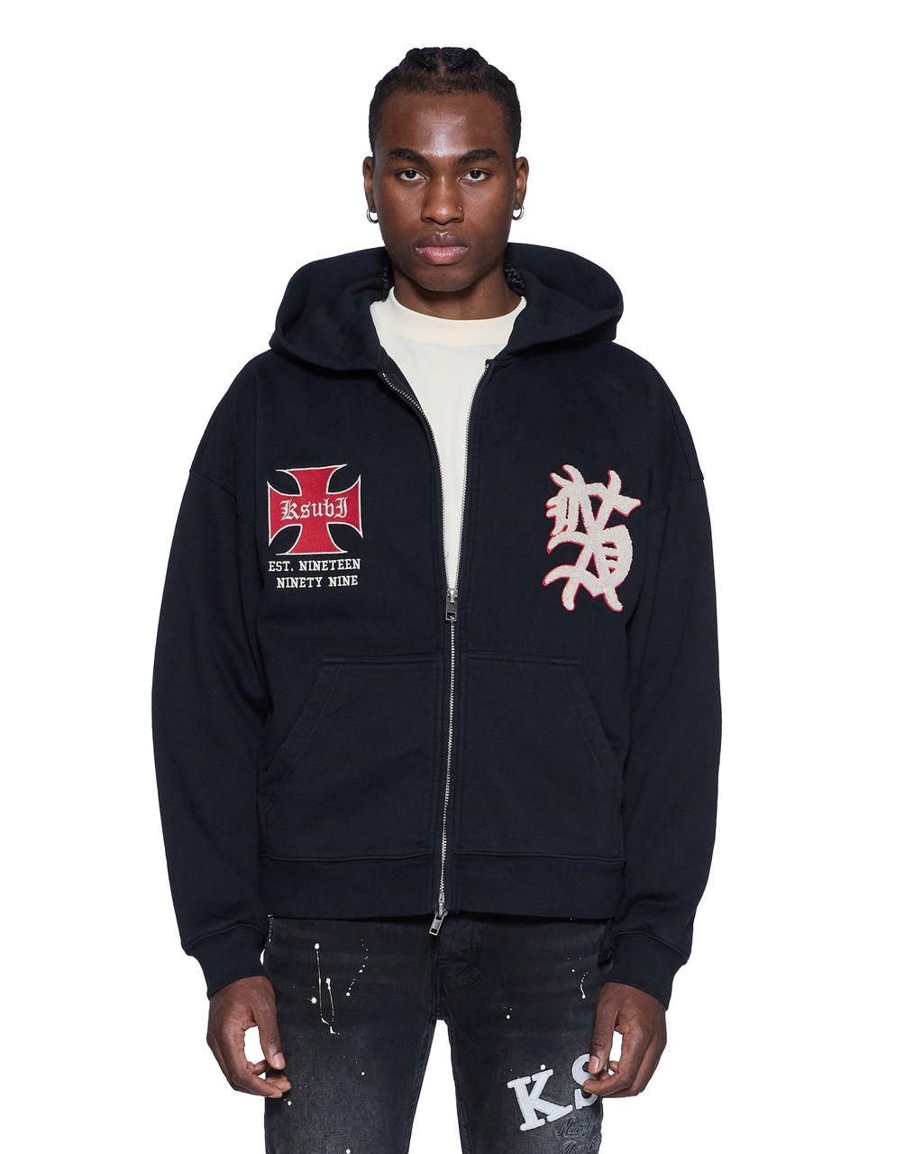 Mens League Ekcess Zip Hoodie Jet Black Oversized Fleece - Black