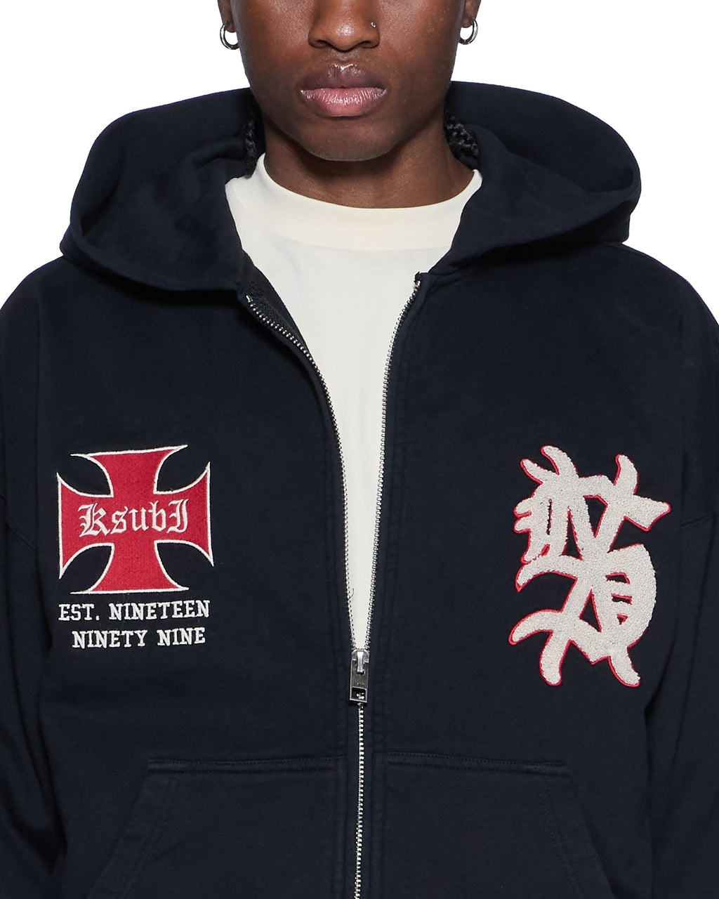 Mens League Ekcess Zip Hoodie Jet Black Oversized Fleece - Black