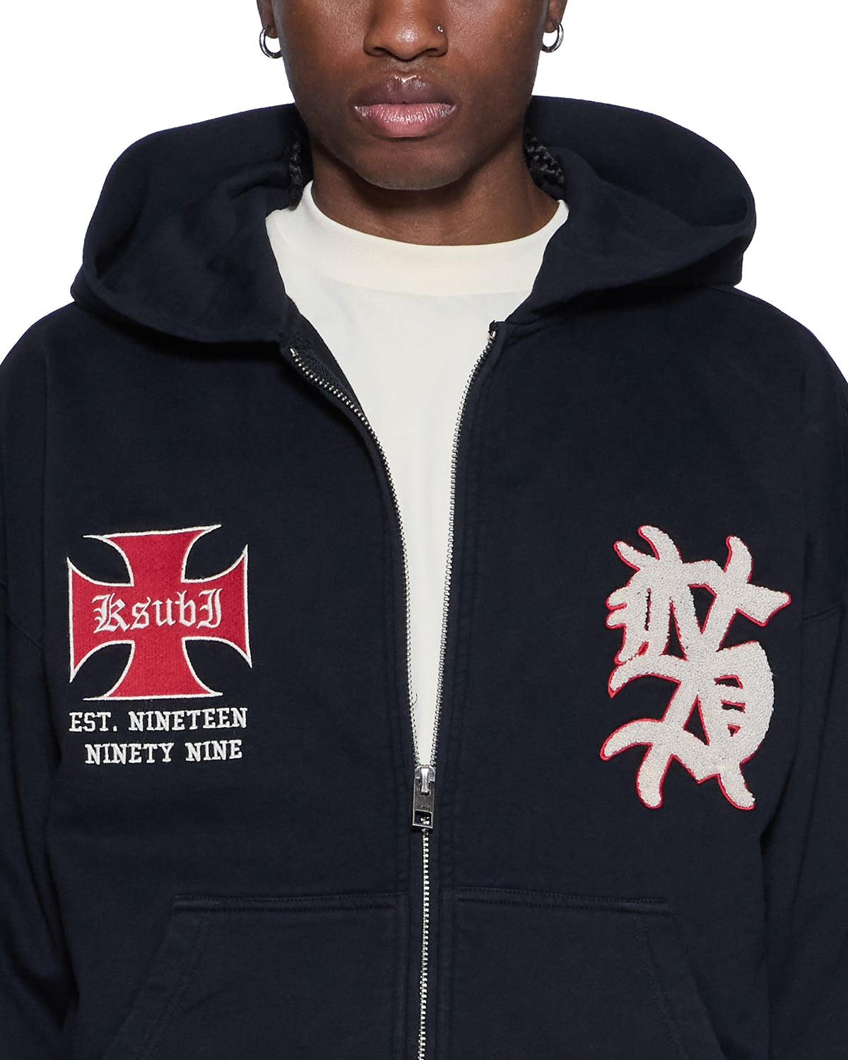 Mens League Ekcess Zip Hoodie Jet Black Oversized Fleece - Black