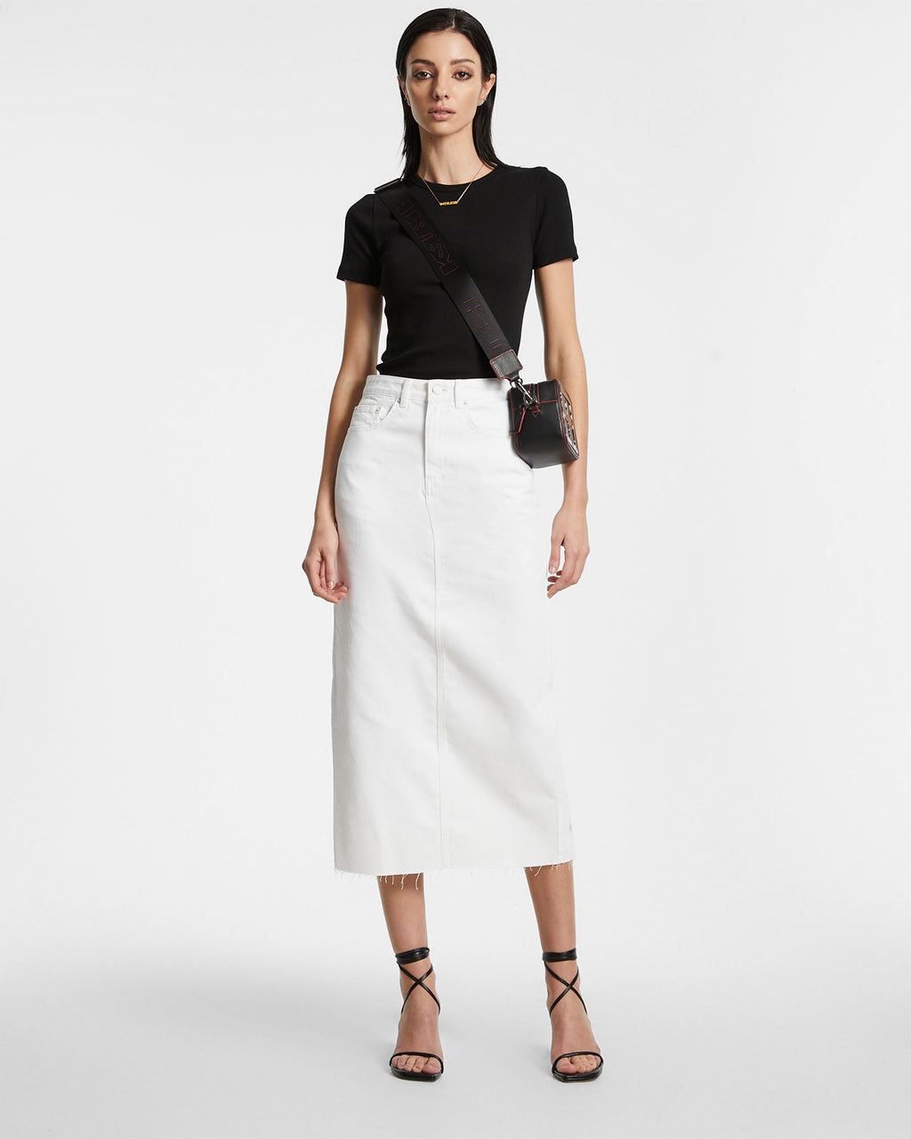Womens Graduate Midi Skirt Blanc Slim Relaxed Skirts - White