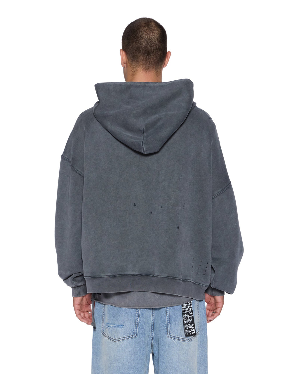 Mens Blasted Ekcess Hoodie Rhino Oversized Fleece - Black