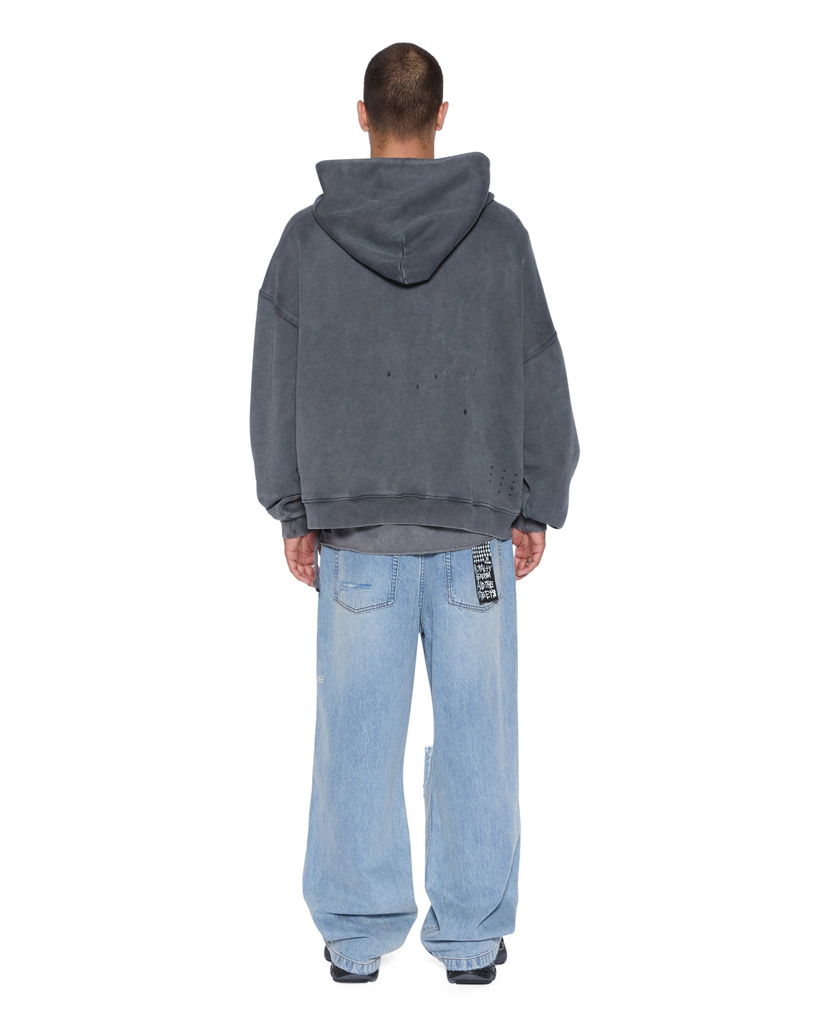Mens Blasted Ekcess Hoodie Rhino Oversized Fleece - Black