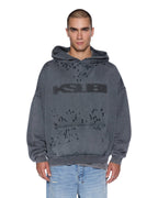 Mens Blasted Ekcess Hoodie Rhino Oversized Fleece - Black