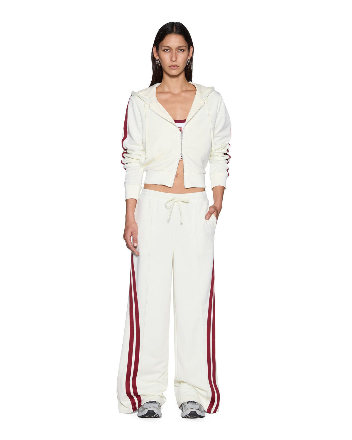 Womens Carter Slim Hoodie Off White Burgundy Relaxed Fleece - Beige